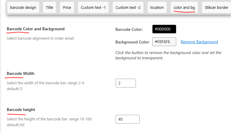 barcode color and size