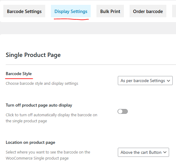 barcode on single product Page
