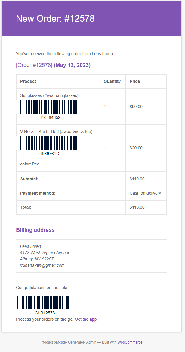 WooCommerce Order barcode