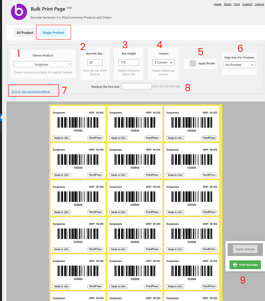 barcode bulk print for Single Product